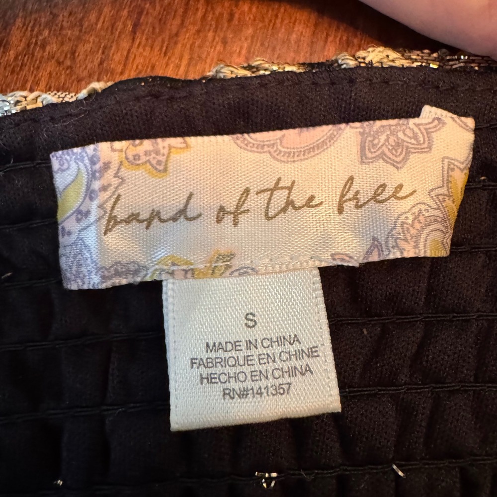 Band of the Free Dress Women S Black Gold Floral Brocade‎ Mini Square Neck - Picture 4 of 11